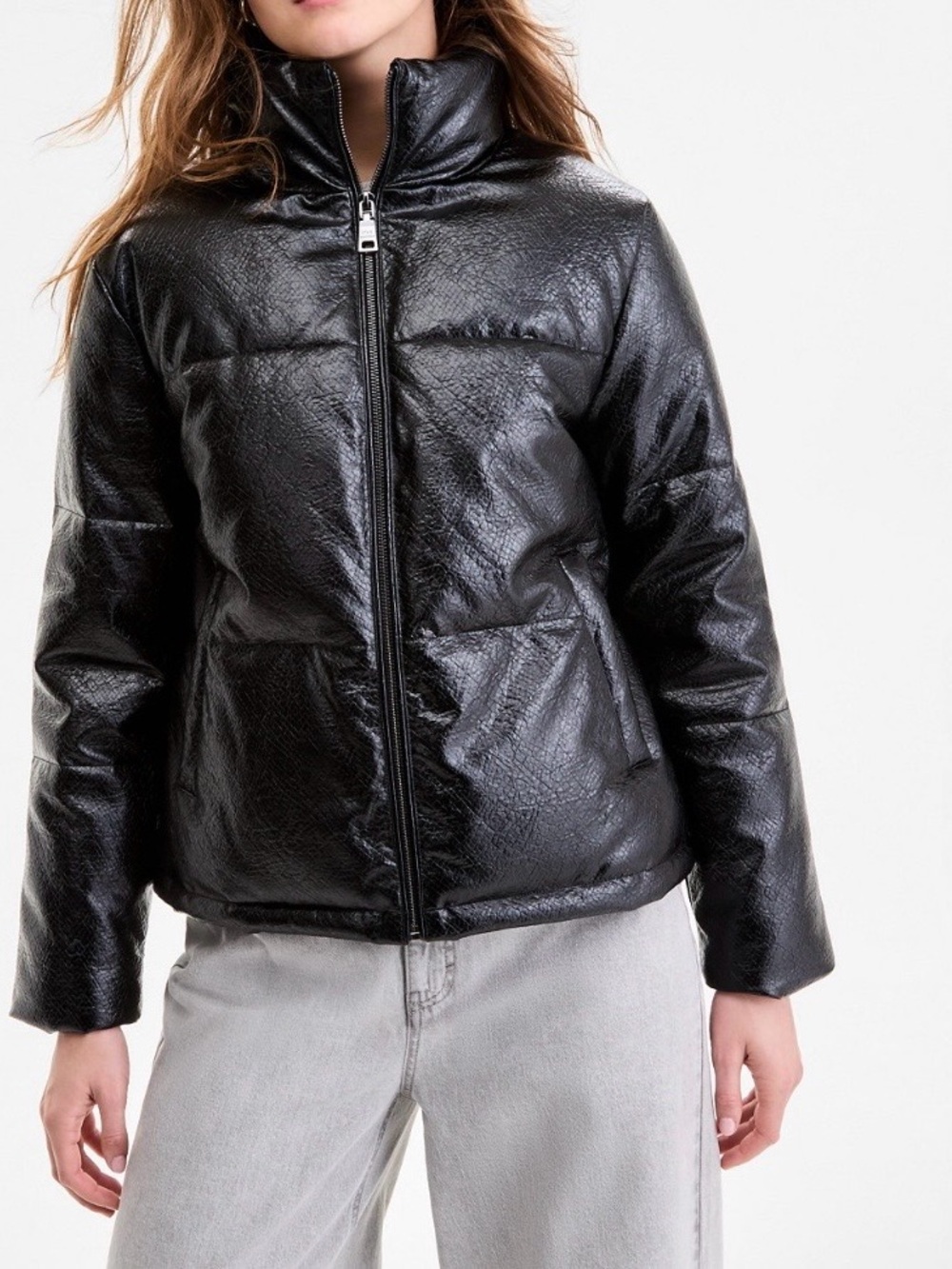 Steve Madden Black Shiny Quilted Puffer Jacket